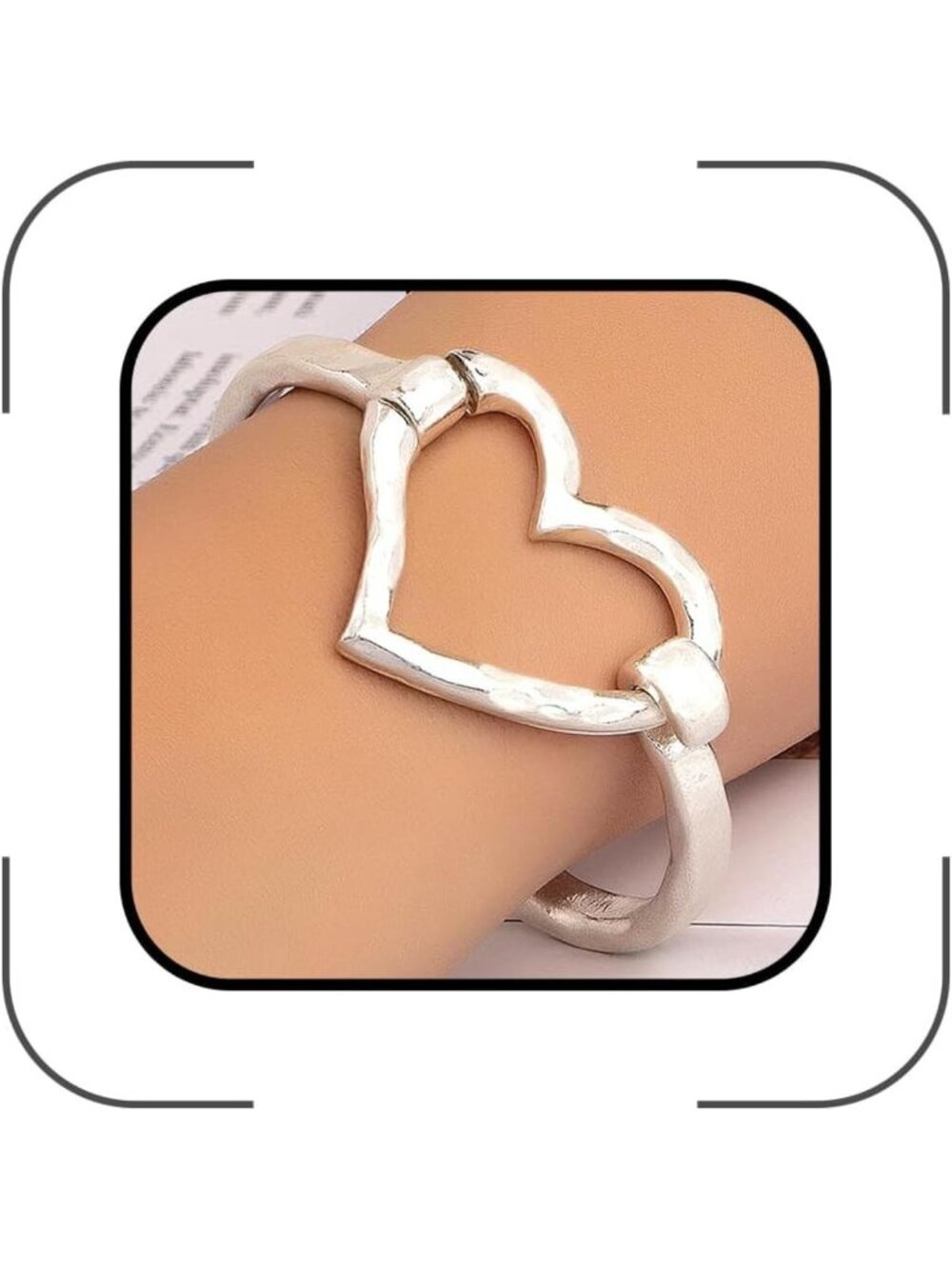 Chunky Silver Heart Bracelet for Women | Adjustable Hammered Love Bangle